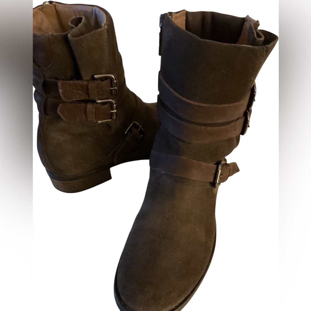 Alberto Fermani women brown suede moto biker boots size 7